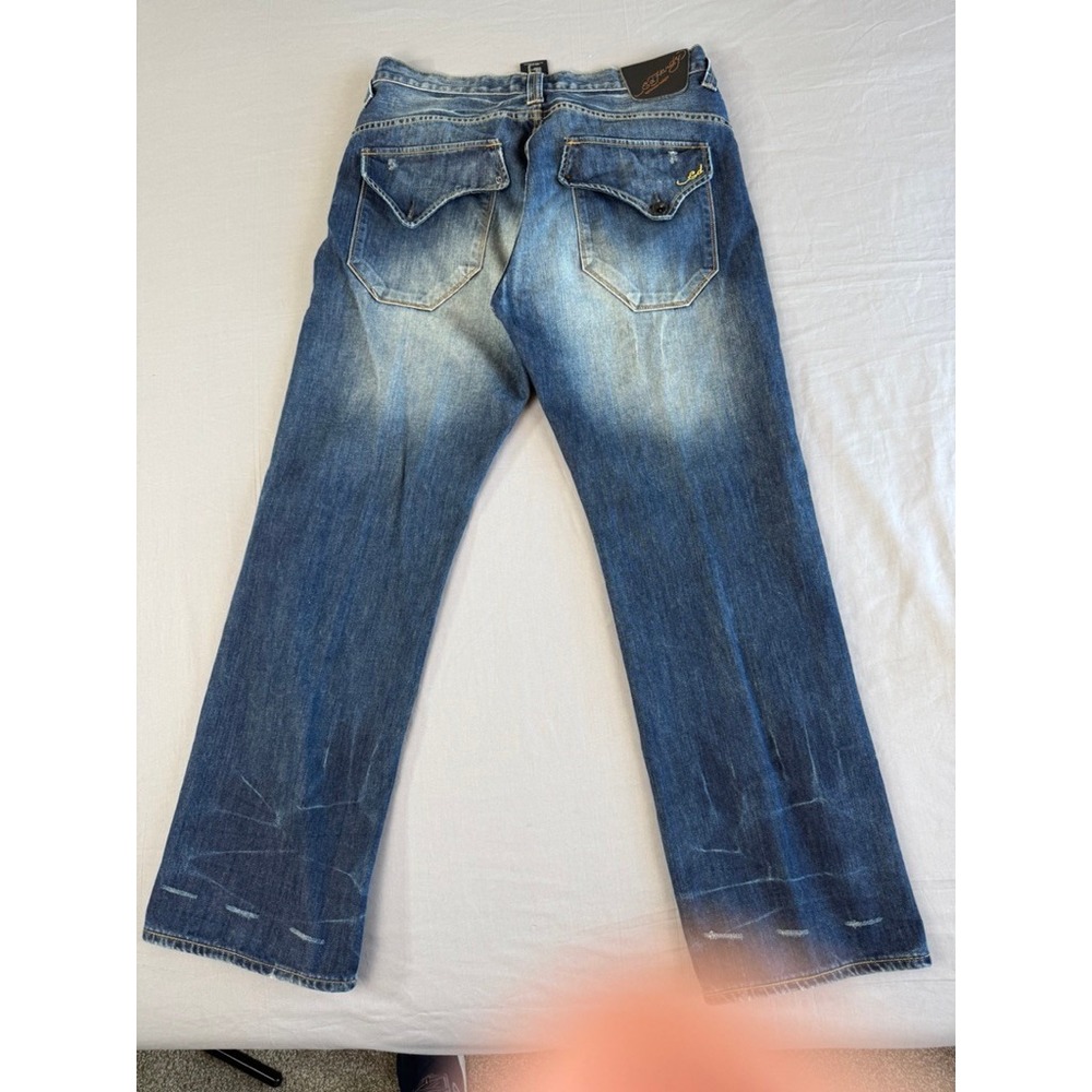 Ed Hardy Y2K Jeans By Christian Audigier 36x32 Distressed‎  Button Fly Relaxed